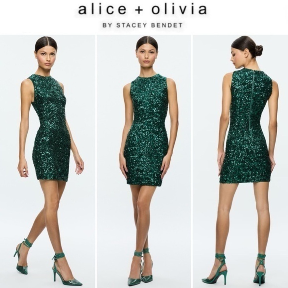 Alice + Olivia COLEY Emerald Sequin Mini Dress Sz 6 NWT 498$